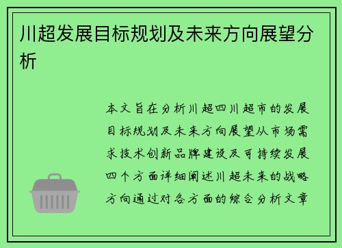 川超发展目标规划及未来方向展望分析 川超发展目标规划及未来方向展望分析
